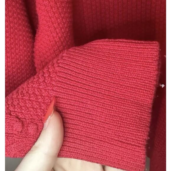 LOFT Red Scalloped Cotton Bobble Sleeve Sweater Women’s Small Long Sleeve Knit - Picture 5 of 7